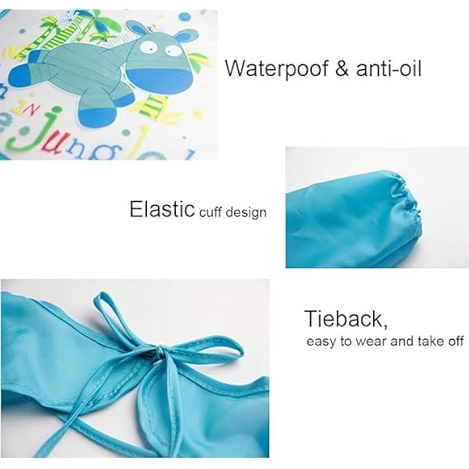 WATERPROOF CHILDREN'S ART APRON, CHILDREN'S PAINTING APRON, LONG SLEEVE APRON (1-4 YEARS, 4 PCS) - Image 3