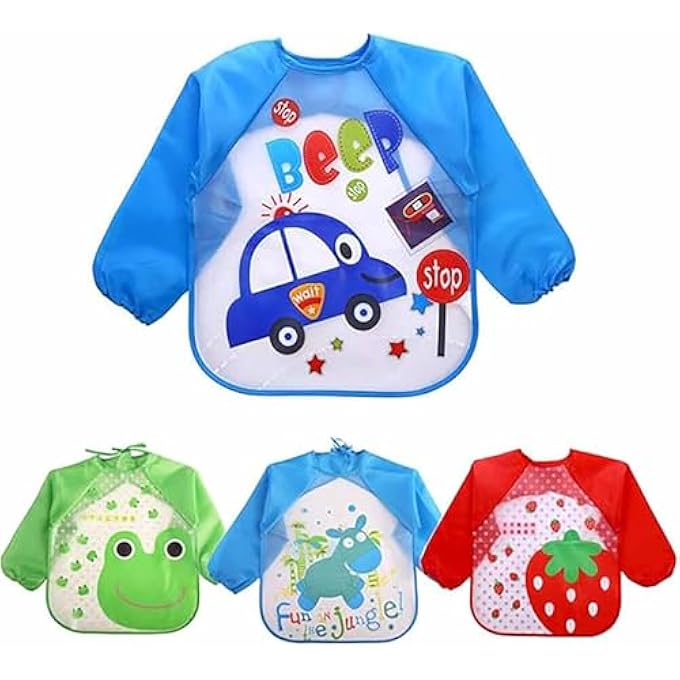 WATERPROOF CHILDREN'S ART APRON, CHILDREN'S PAINTING APRON, LONG SLEEVE APRON (1-4 YEARS, 4 PCS) - Image 5