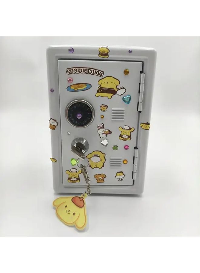 White Pompompurin Sanrio Metal Lockable Money Box Safe With Stickers Gift Cards - Image 1