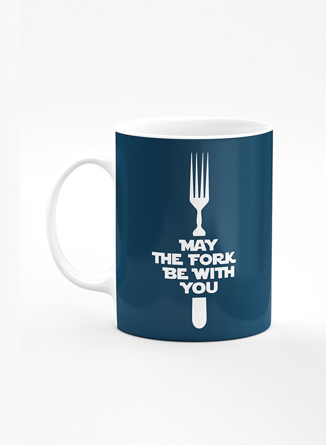 Stylizedd Designer Printed Coffee Mug with Heavy Duty Handle 11oz Ceramic Personalised Gift Mugs Cup [Microwave Safe & Dishwasher Proof] - May the fork - Image 1