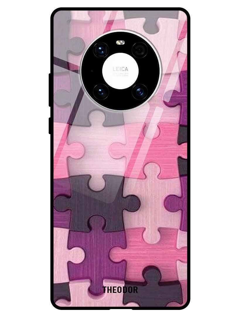 Theodor Protective Tempered Glass Case Cover HUAWEI MATE 40 PRO 5G  Pink Puzzle - Image 1