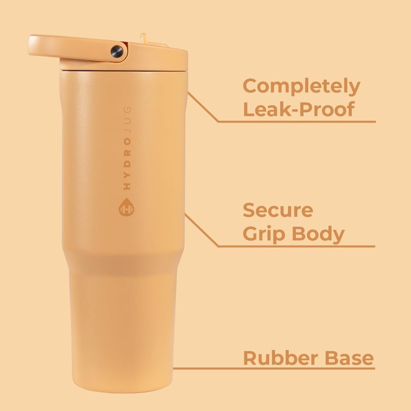 HydroJug Sport - Stainless Steel Tumbler with Straw, Vacuum Insulated, 40oz Leakproof Water Bottle, Ergonomic Design, Reusable, Dishwasher Safe, Rubber Base, Durable for Gym or Outdoors, Marigold - Image 2