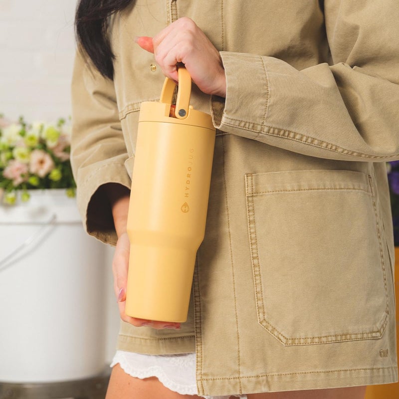 HydroJug Sport - Stainless Steel Tumbler with Straw, Vacuum Insulated, 40oz Leakproof Water Bottle, Ergonomic Design, Reusable, Dishwasher Safe, Rubber Base, Durable for Gym or Outdoors, Marigold - Image 4