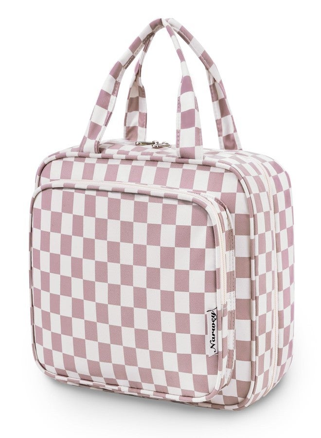 Narwey Large Hanging Toiletry Bag Travel Makeup Bag Cosmetic Organizer for Women and Girls, Z-dusty Rose Checkerboard, Large, Large - Image 1