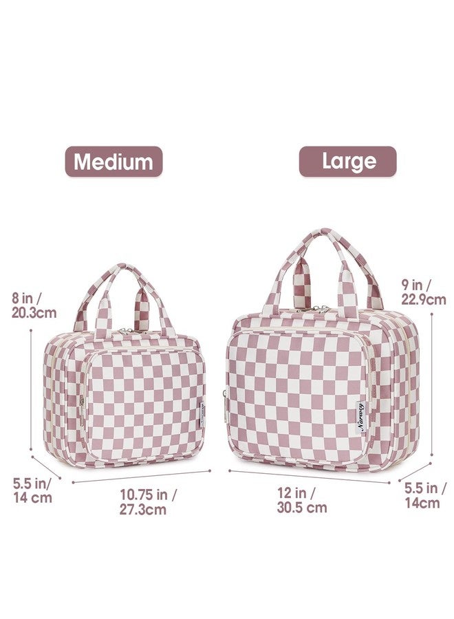 Narwey Large Hanging Toiletry Bag Travel Makeup Bag Cosmetic Organizer for Women and Girls, Z-dusty Rose Checkerboard, Large, Large - Image 2