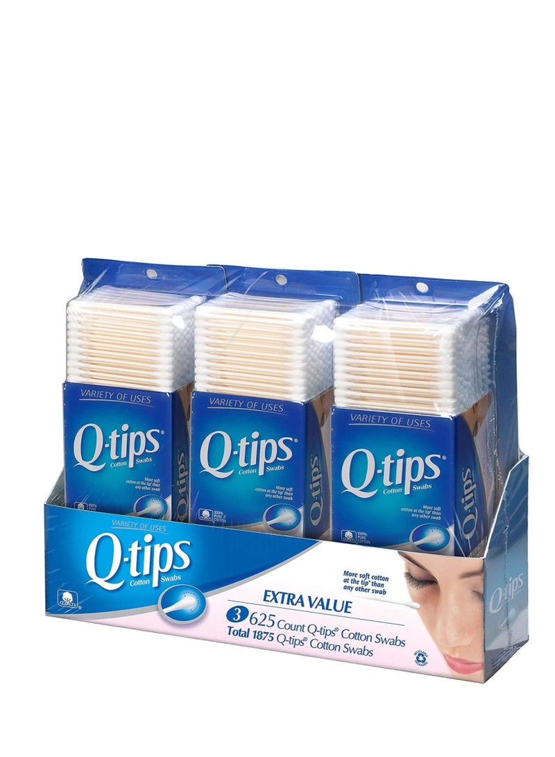 Q-tips Cotton Swabs, 625 Count Pack of 3 - 1875 Swabs Total - Image 1