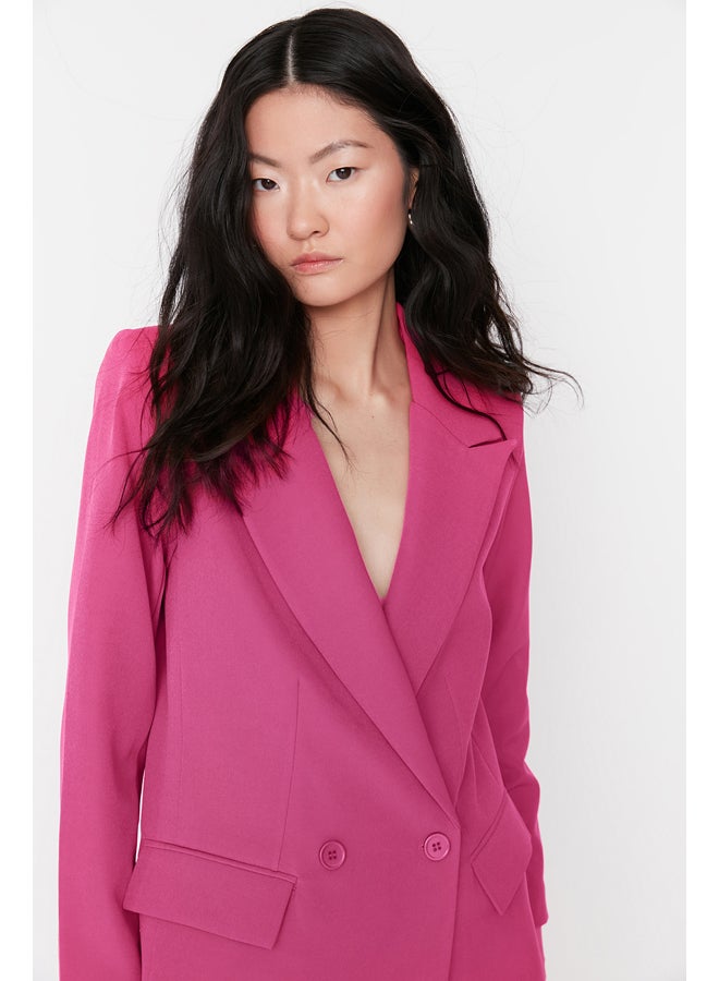 Fuchsia Regular Lined Double Breasted Blazer with Closure TWOSS20CE0059