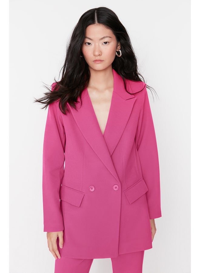 Fuchsia Regular Lined Double Breasted Blazer with Closure TWOSS20CE0059