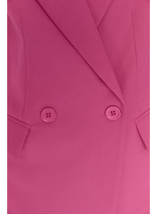 Fuchsia Regular Lined Double Breasted Blazer with Closure TWOSS20CE0059