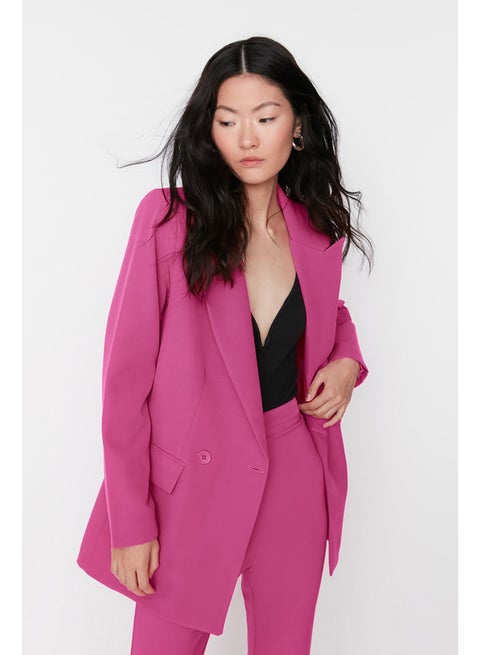 Fuchsia Regular Lined Double Breasted Blazer with Closure TWOSS20CE0059