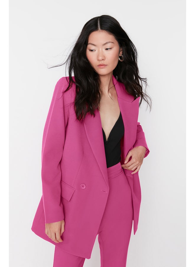 Fuchsia Regular Lined Double Breasted Blazer with Closure TWOSS20CE0059