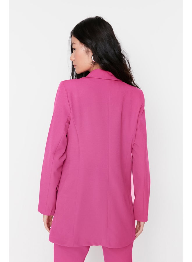 Fuchsia Regular Lined Double Breasted Blazer with Closure TWOSS20CE0059
