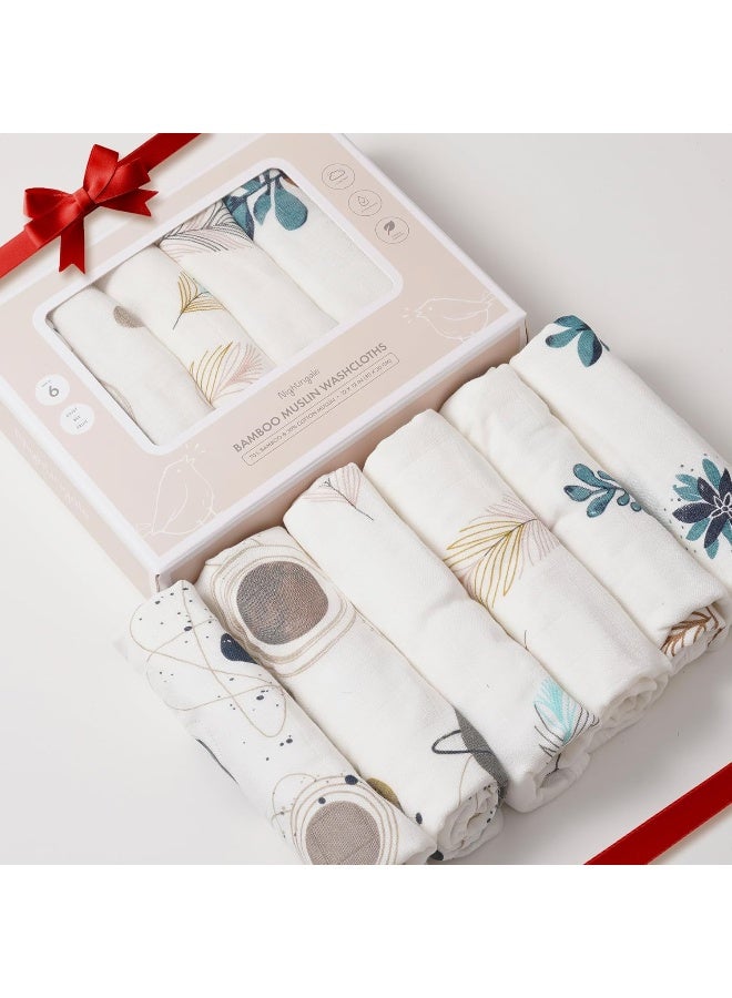 Nightingale Baby Washcloths, Organic Cotton Muslin with Rayon Made from Bamboo - Soft Burp Cloths for Newborn Sensitive Skin - 12x12 Face or Baby Towel - Bath Baby Essentials - 6 Pack (Feathers) - Image 1