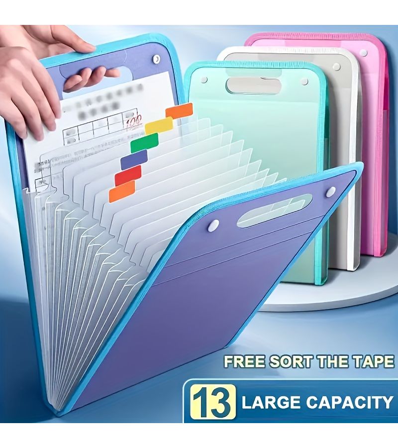 Sky Blue A4 Expanding File Folder With Handle 13 Pockets 360mm 240mm For Students Business Travel - Image 2