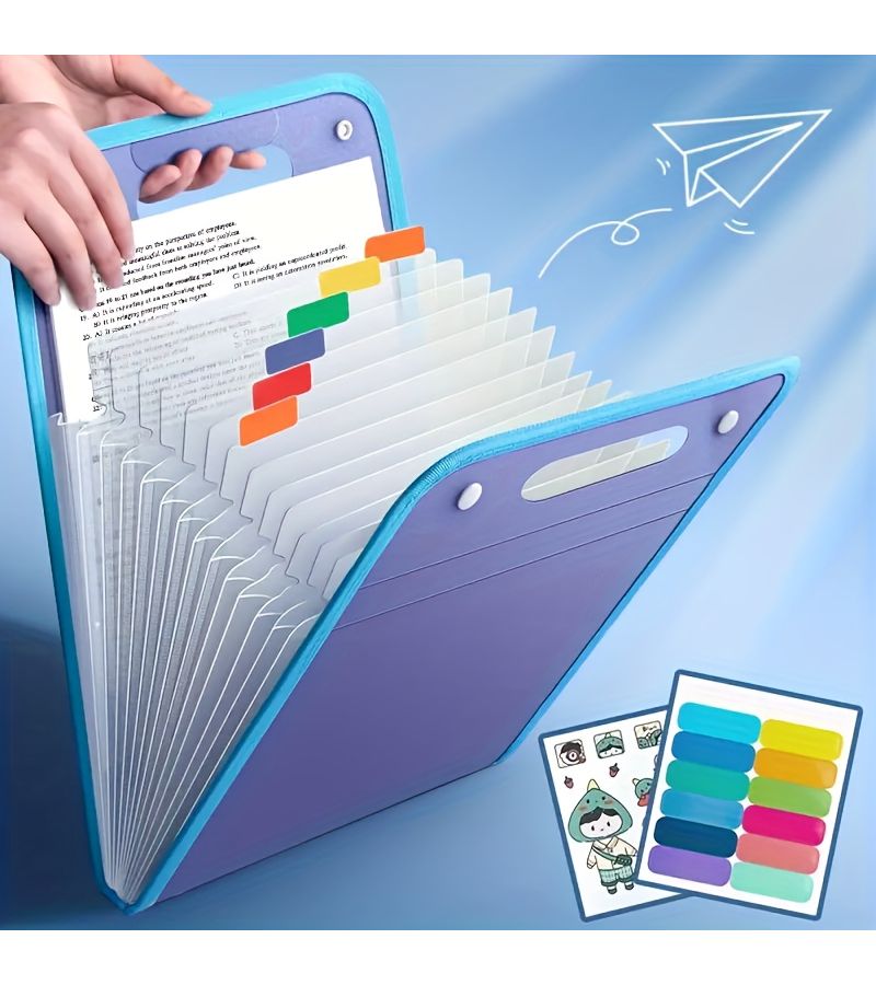 Sky Blue A4 Expanding File Folder With Handle 13 Pockets 360mm 240mm For Students Business Travel - Image 1