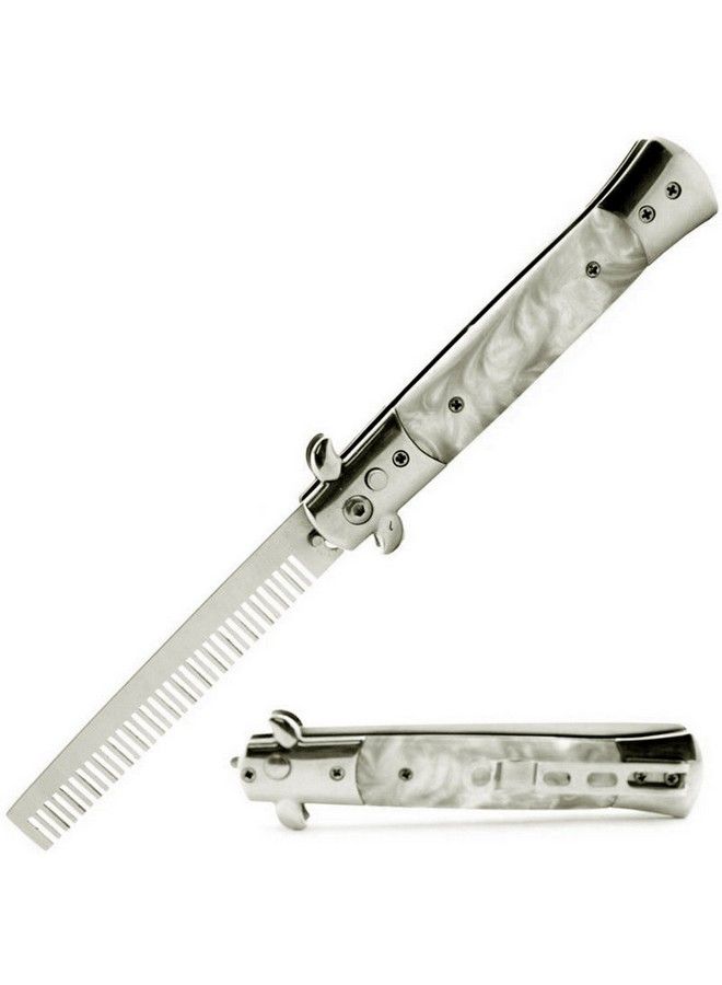 Le Fu Li Pocket Folding Flick Hair Comb For Beard Mustache Black Pearl Handle ~ Mens Pocket Comb Stainless Steel Spring Jump Brush - Image 1