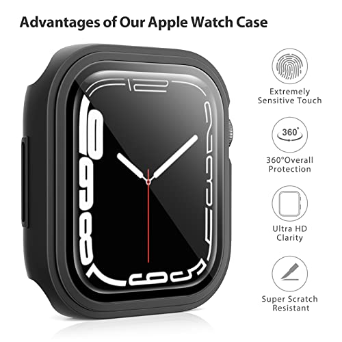 Meliya 3-Pack Hard PC Case Compatible with Apple Watch Series 9 Series 8 Series 7 45mm, Full Protective Case with Tempered Glass Screen Protector for Apple Watch 45mm, Rose Gold/Starlight/Clear - Image 4