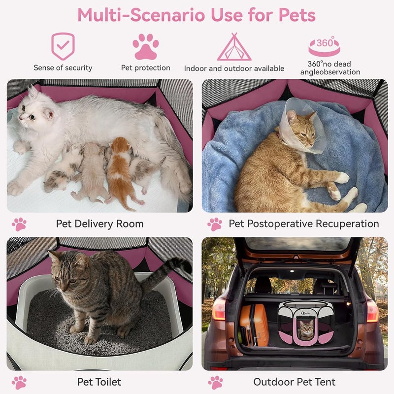 Siedihit Pink Dog Playpen, Puppy Pet Cat Playpen Indoor for Small Dogs Cats, Dog Tent Crates Cage Indoor/Outdoor, Portable Pop Up Dog Kennel Playpen with Carrying Case for Dogs/Cats/Rabbits, Zipper Top - Image 4
