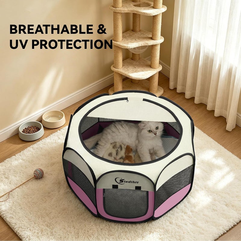 Siedihit Pink Dog Playpen, Puppy Pet Cat Playpen Indoor for Small Dogs Cats, Dog Tent Crates Cage Indoor/Outdoor, Portable Pop Up Dog Kennel Playpen with Carrying Case for Dogs/Cats/Rabbits, Zipper Top - Image 5