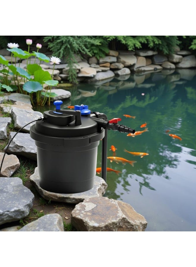 سان سان فلتر SunSun CPF-5000 لبرك الضغط UVC 11W | فلتر جودة مياه البرك بنظام الضغط الحيوي | معدات معالجة مياه أحواض السمك الدائرية لتنظيف البرك (أسود) - Image 1