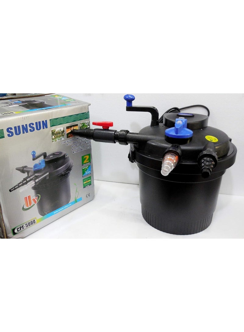 سان سان فلتر SunSun CPF-5000 لبرك الضغط UVC 11W | فلتر جودة مياه البرك بنظام الضغط الحيوي | معدات معالجة مياه أحواض السمك الدائرية لتنظيف البرك (أسود) - Image 3