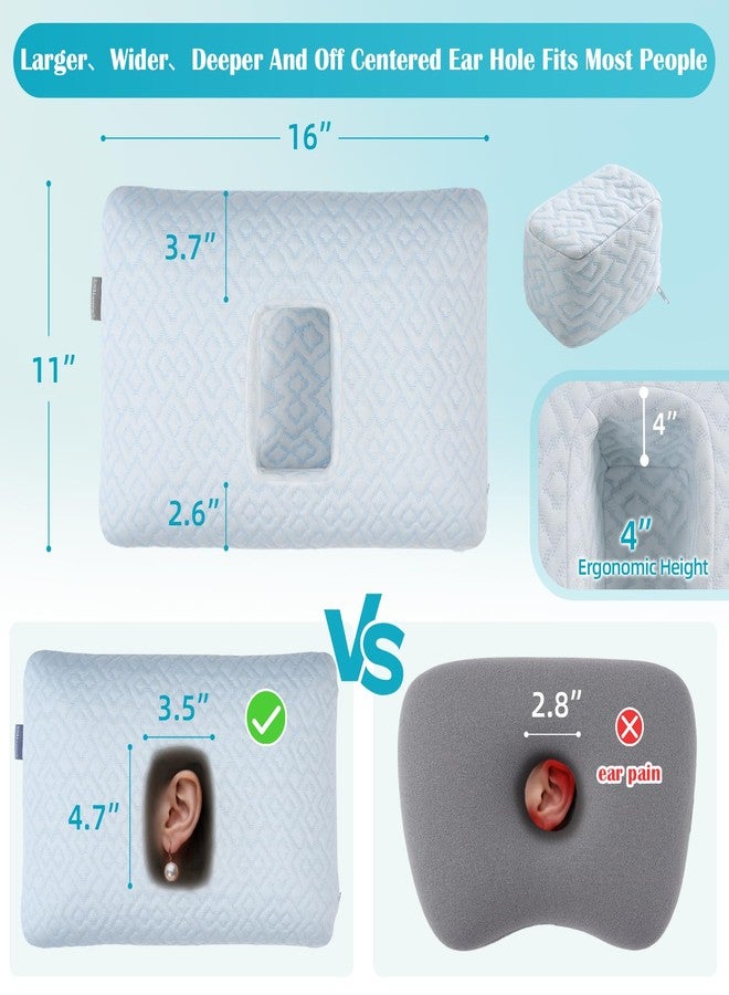 USlixury Ear Piercing Pillow with Foam Plug for Side Sleepers-Ear Pillow with Off Center and 4.7"X3.2" Large Ear Hole for Ear Pain/CNH, CertiPUR-US Memory Foam, Cool Removable Cover, 16X11X4 - Image 3