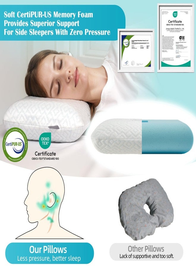 USlixury Ear Piercing Pillow with Foam Plug for Side Sleepers-Ear Pillow with Off Center and 4.7"X3.2" Large Ear Hole for Ear Pain/CNH, CertiPUR-US Memory Foam, Cool Removable Cover, 16X11X4 - Image 4