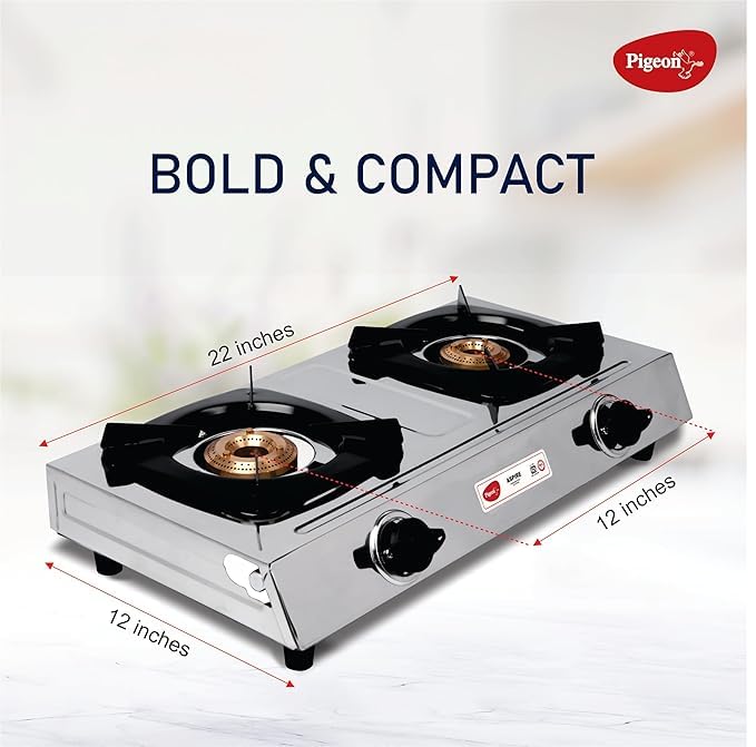 Pigeon By Stovekraft Aspire Stainless Steel Gas Stove 2 Burner I Manual Ignition I High Powered Brass Burner I ISI Certified I 2 Year Warranty - Image 2
