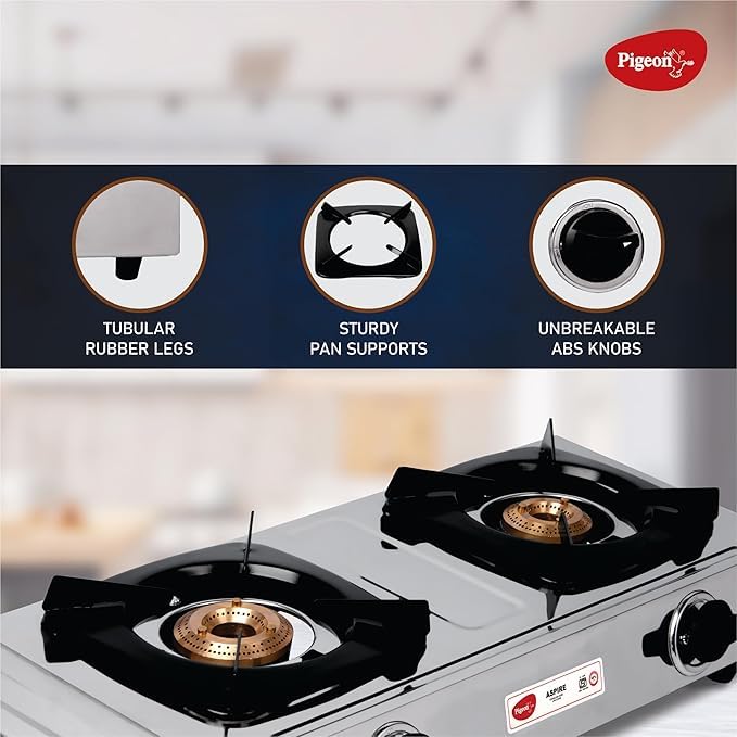 Pigeon By Stovekraft Aspire Stainless Steel Gas Stove 2 Burner I Manual Ignition I High Powered Brass Burner I ISI Certified I 2 Year Warranty - Image 3