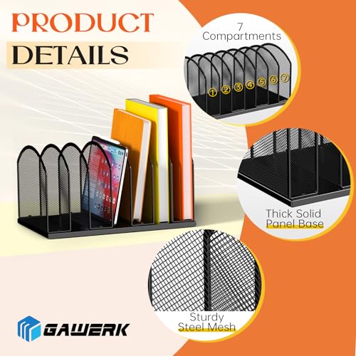 Gawerk 2 Pack 7-Section Metal Upright File Sorter Organizer，Office Small Letter Sorter Desktop File Organizer Metal Mesh Iron Sole, Black - Image 3