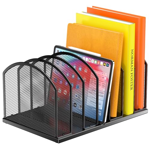 Gawerk 2 Pack 7-Section Metal Upright File Sorter Organizer，Office Small Letter Sorter Desktop File Organizer Metal Mesh Iron Sole, Black - Image 1