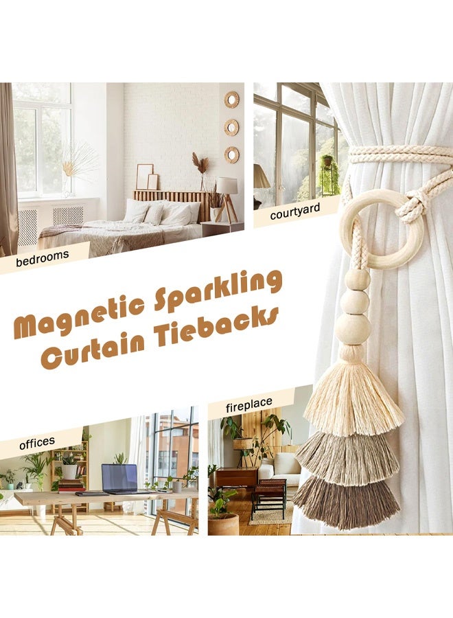 2PCS Wooden Bead Curtain Tiebacks,Bohemian Curtain Clasp,Tassel Curtain Clasp, Curtain Tiebacks No Hole Punching Decorative for Bedroom Window Treatment - Image 5
