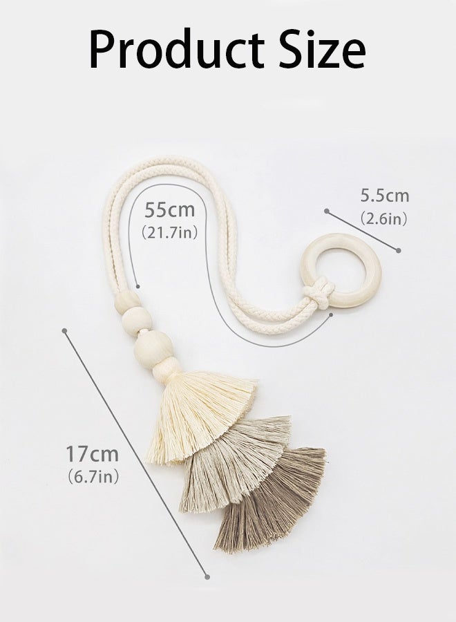 2PCS Wooden Bead Curtain Tiebacks,Bohemian Curtain Clasp,Tassel Curtain Clasp, Curtain Tiebacks No Hole Punching Decorative for Bedroom Window Treatment - Image 2