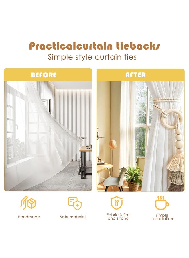 2PCS Wooden Bead Curtain Tiebacks,Bohemian Curtain Clasp,Tassel Curtain Clasp, Curtain Tiebacks No Hole Punching Decorative for Bedroom Window Treatment - Image 3