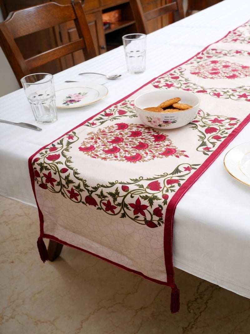 Homewards Blooming Flower Table Runner with Tassels Size 325x180 cm in Velvet
