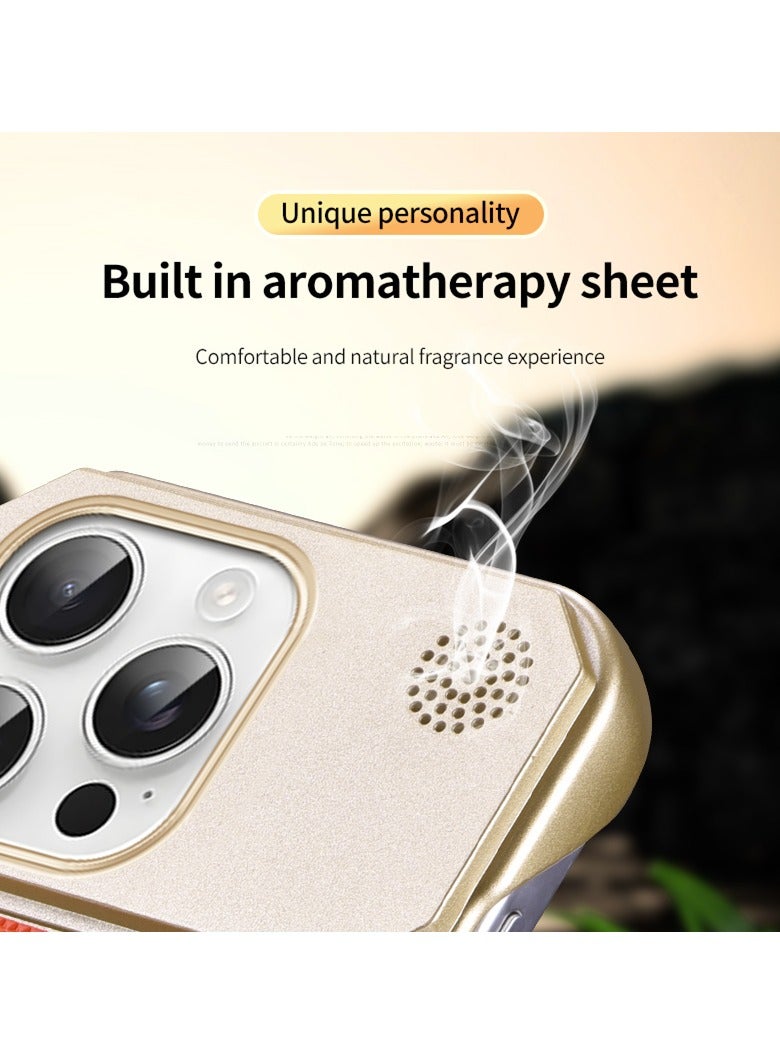 ايكارلوس جراب واقٍ بدون حواف من الجلد العطري لهاتف iPhone 16 Pro Max مع غطاء شحن لاسلكي مغناطيسي باللون الذهبي - Image 5