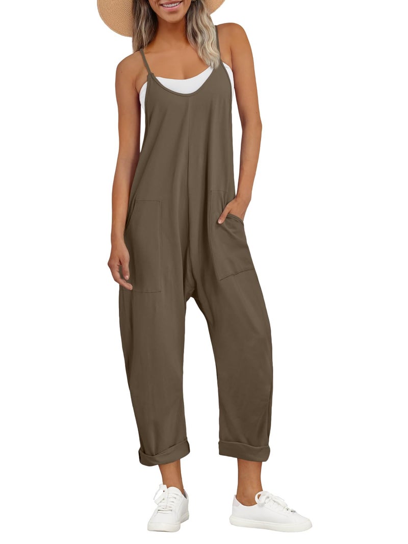 AUTOMET Jumpsuits for Women Casual Summer Outfits Rompers Comfy Beach Vacation Trendy Overalls Jumpers Fashion Clothes 2026 KhakiBrown S - Image 1