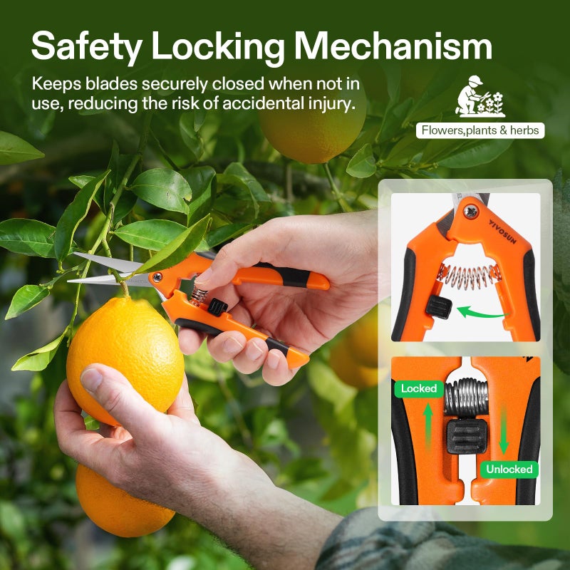 VIVOSUN 6.5 Inch Gardening Scissors Hand Pruner Pruning Shear with Straight Stainless Steel Blades Orange 1-Pack - Image 5