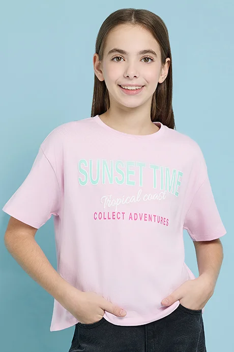أر أند بي Printed T-Shirt with Crew Neck and Short Sleeves