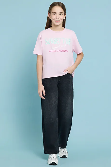 أر أند بي Printed T-Shirt with Crew Neck and Short Sleeves