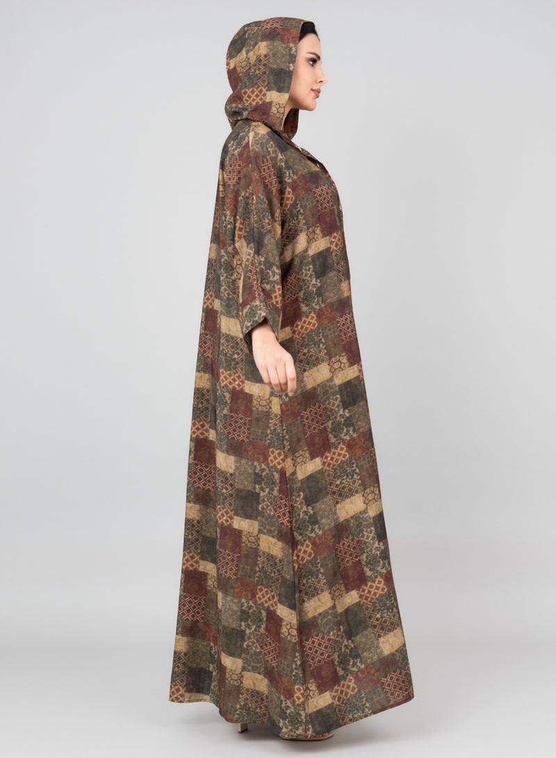 اكسا جلابية بغطاء رأس مطبوعة بنقوش خضراء - Image 3