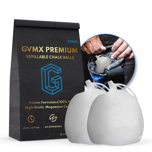 GVMX 130g (2 x 65g) Premium Chalk Balls. Pro-Grade Gym Chalk in Refillable Sock. Eco Friendly Packaging. Grip Enhancing Gym Accessory for Weightlifting, Rock Climbing, Gymnastics & More. Package May Vary. - Image 1