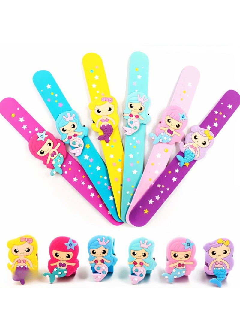 SARAOONT 12-Piece Set Mermaid Slap Bracelets for Kids Adjustable Silicone Party Favors, Perfect for Mermaid-Themed Birthday Parties  - Image 4