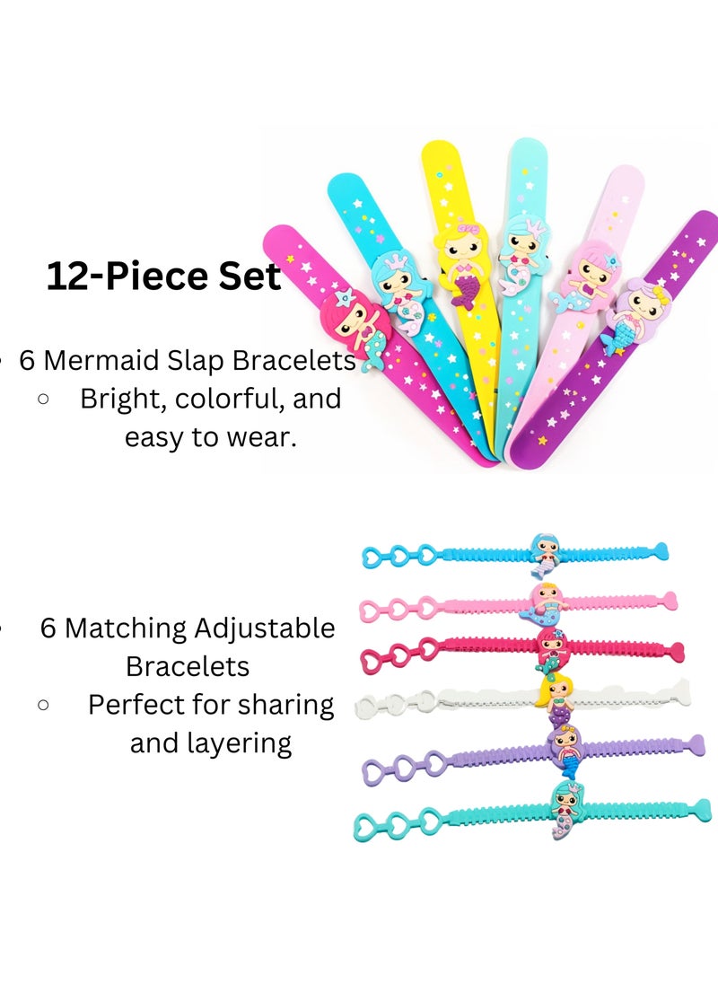 SARAOONT 12-Piece Set Mermaid Slap Bracelets for Kids Adjustable Silicone Party Favors, Perfect for Mermaid-Themed Birthday Parties  - Image 2