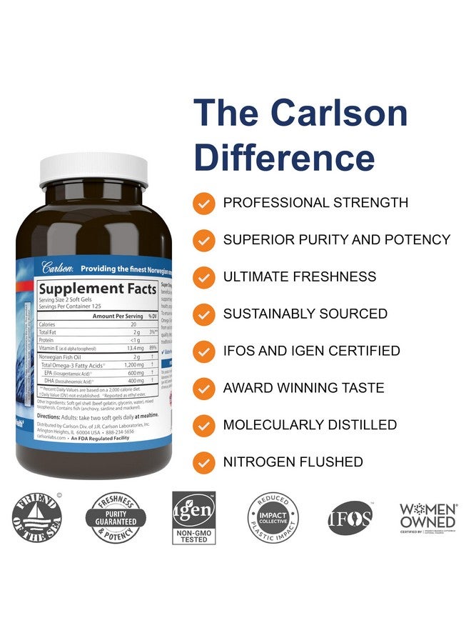 Carlson كارلسون - جواهر أوميغا-3 السوبر، 1200 ملغ أوميغا-3، مصيد بري، مصدر مستدام، 250 كبسولة لينة - Image 2