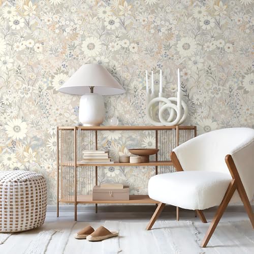 Vintique Wallpaper Peel and Stick Floral Wall Paper Removable Waterproof GrayYellowBlue Contact Paper for Bedroom Bathroom Home Wall 173 x 2363 - Image 3