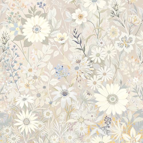 Vintique Wallpaper Peel and Stick Floral Wall Paper Removable Waterproof GrayYellowBlue Contact Paper for Bedroom Bathroom Home Wall 173 x 2363 - Image 1