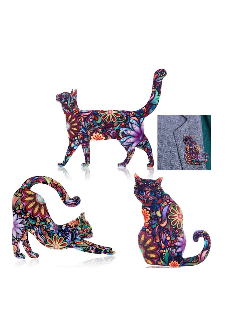 KASTWAVE Adorable Acrylic Cat Brooch Pins Set of 9 Different Patterns Colorful and Eye Catching Lapel Pin Badges - Image 1