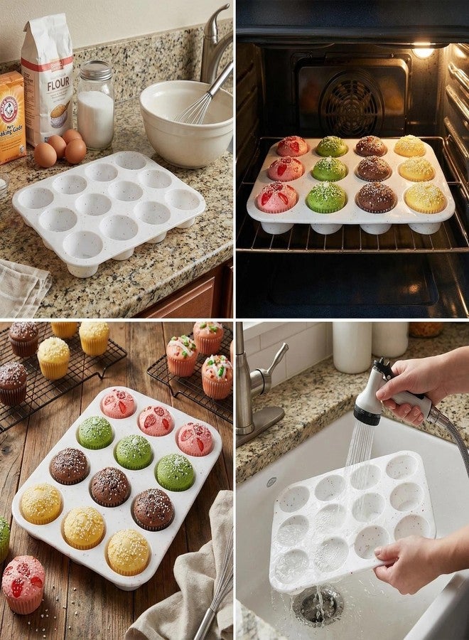 Ahorasky 2Pcs Silicone Muffin Pan for Baking - 12 Cup Regular Size Cupcake Pan, Silicone Muffin Tray, Nonstick Cupcake Baking Pan Molds for Baking Homemade Muffins - Image 4