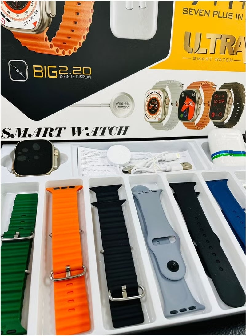 BIG Smart Watch Ultra 7+1+1 with Earphones 8 Straps Full Touch Color Screen Bluetooth Calling Health and Sports Smartwatch Multicolor - Image 2